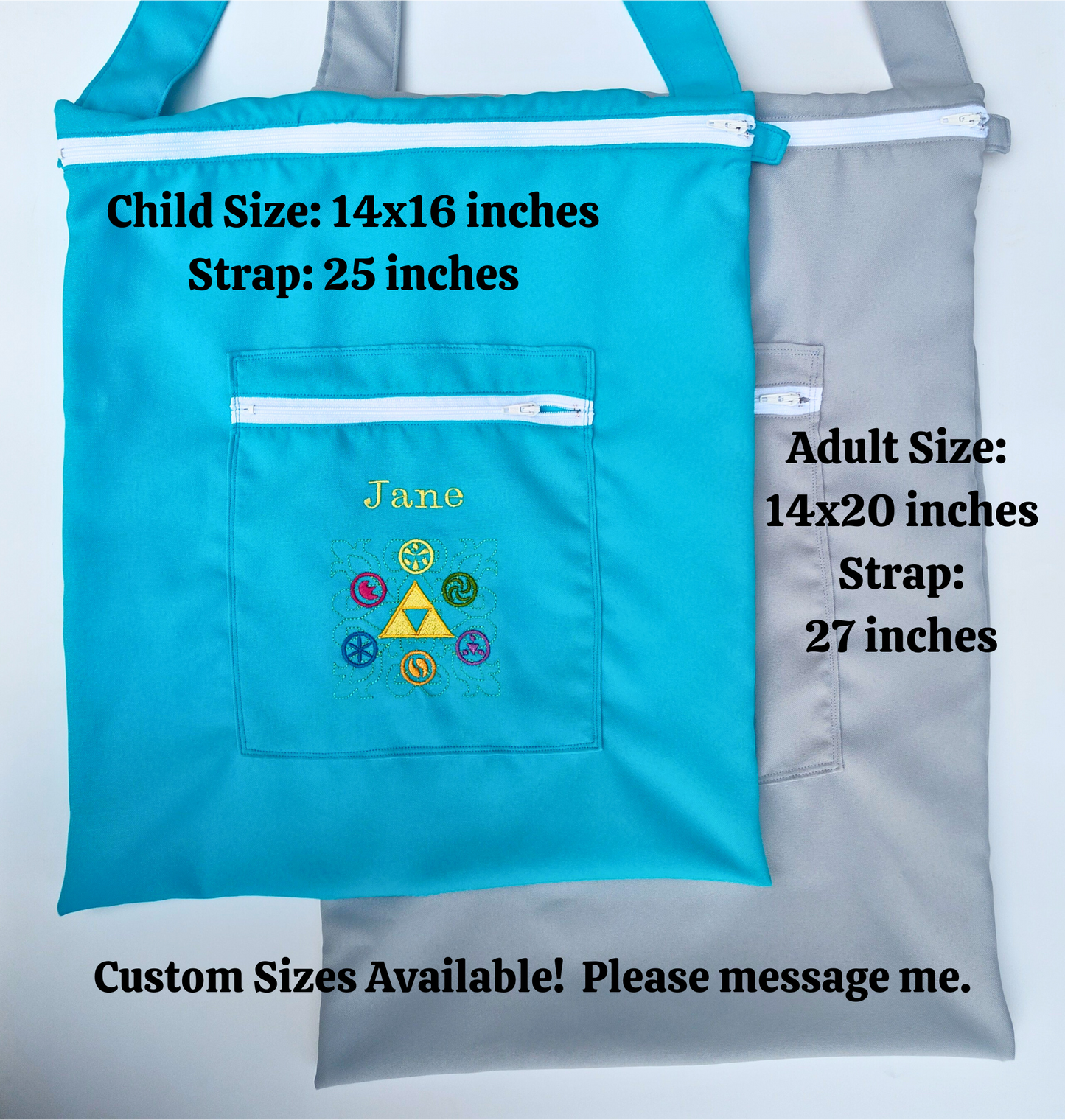 Two-pocket wet bag waterproof tote for beach swim pool weekend travel custom text personalized embroidery cloth diaper bag for clean dirty