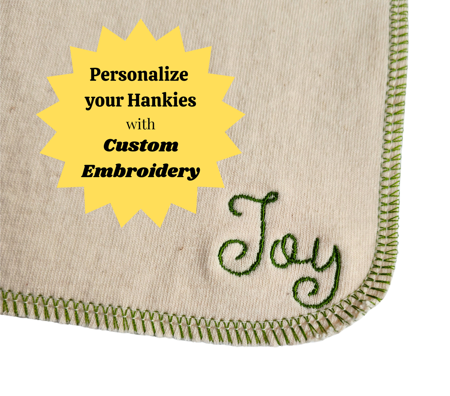 Custom Embroidery on Hankies, personalize your hankies