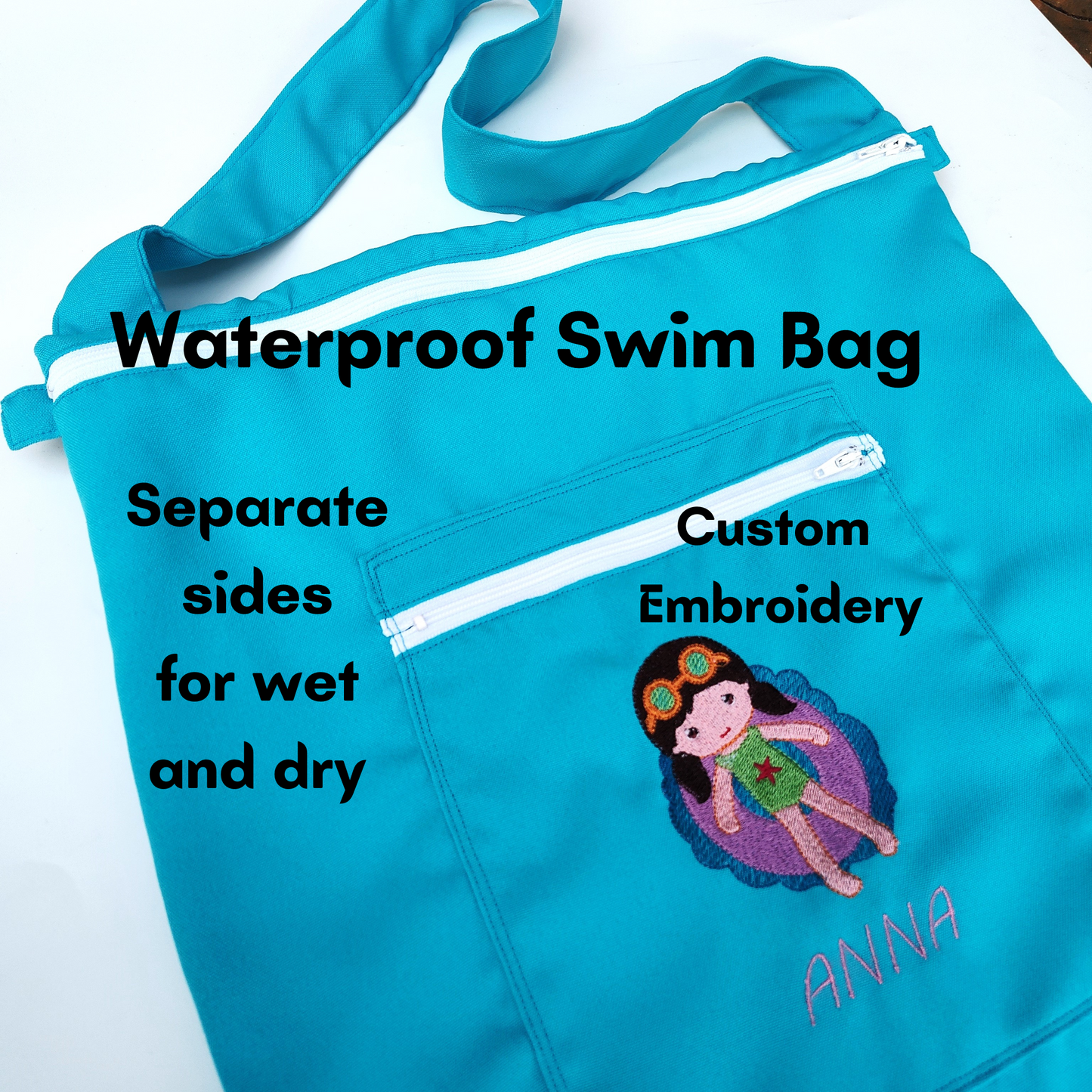 Two-pocket wet bag waterproof tote for beach swim pool weekend travel custom text personalized embroidery cloth diaper bag for clean dirty