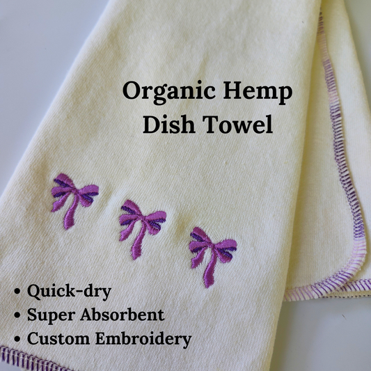 Quick-dry Hemp Dish Towel - Bows - Personalized Embroidery - Organic Hemp Cotton - Super Absorbent - Tea Towel - 15x25 inches