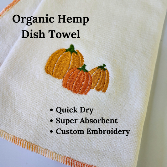 Quick-dry Hemp Dish Towel - Pumpkins - Personalized Embroidery - Organic Hemp Cotton - Super Absorbent - Tea Towel - 15x25 inches