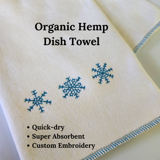 Quick-dry Hemp Dish Towel - Snowflakes - Personalized Embroidery - Organic Hemp Cotton - Super Absorbent - Tea Towel - 15x25 inches